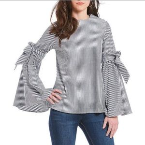 Curio Striped Blouse with Bell Sleeves Lrg